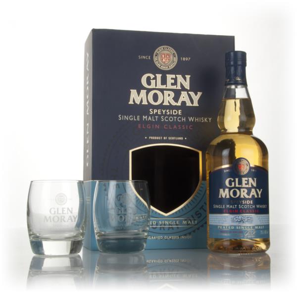 Glen Moray Peated Elgin Classic Gift Set with 2x Glasses Single Malt Whisky