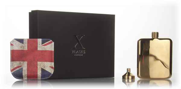 X Flasks - Gold Flask with Union Jack Pouch