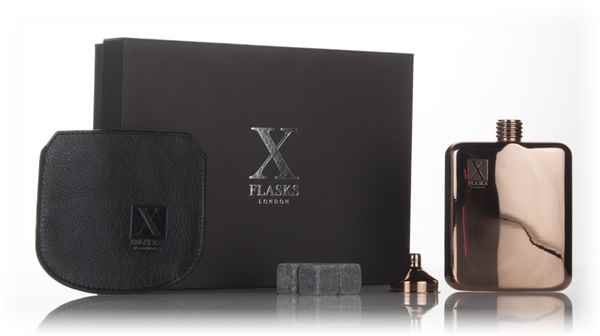 X Flasks - Rose Gold Flask with Black Leather Pouch