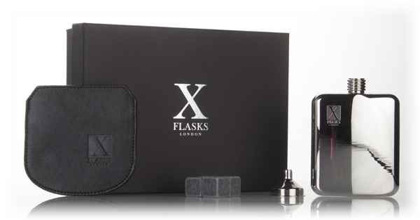 X Flasks - Silver Flask with Black Leather Pouch
