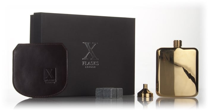 X Flasks - Gold Flask with Brown Leather Pouch