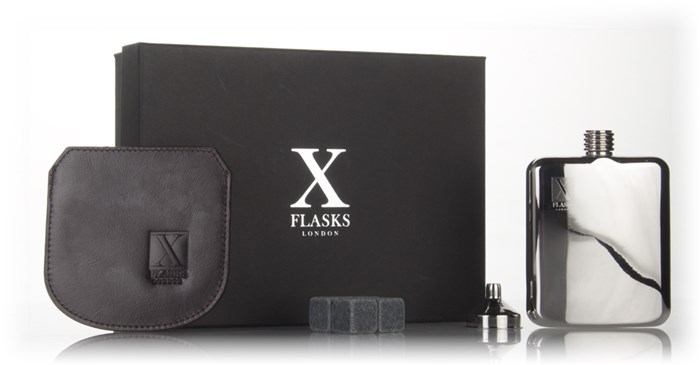 X Flasks - Silver Flask with Brown Leather Pouch