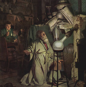 The Alchemist Discovering Phosphorus painting by Joseph Wright of Derby