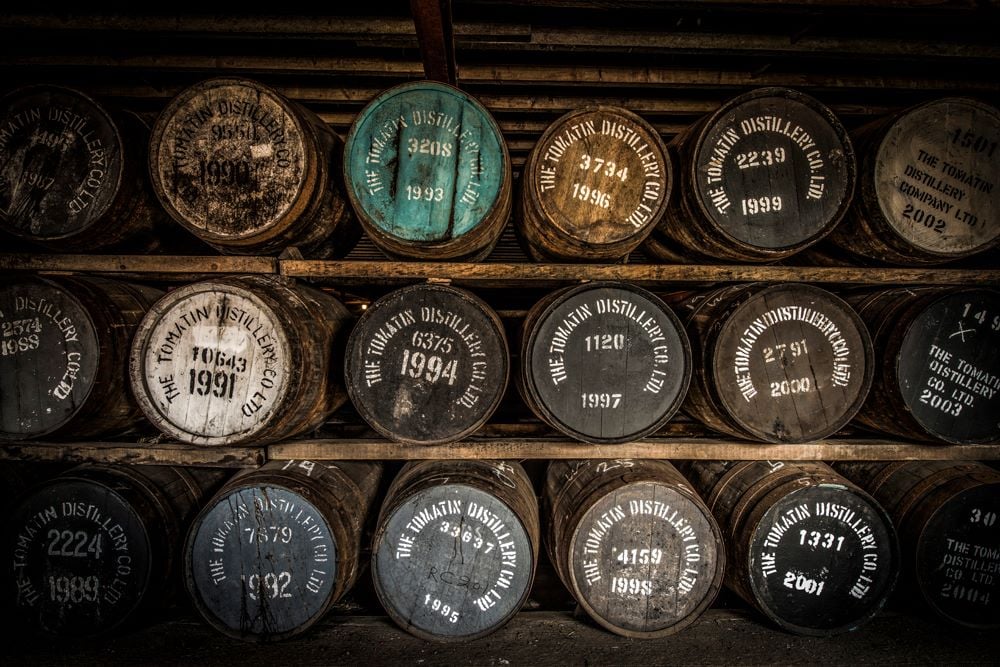 Casks at Tomatin Distillery