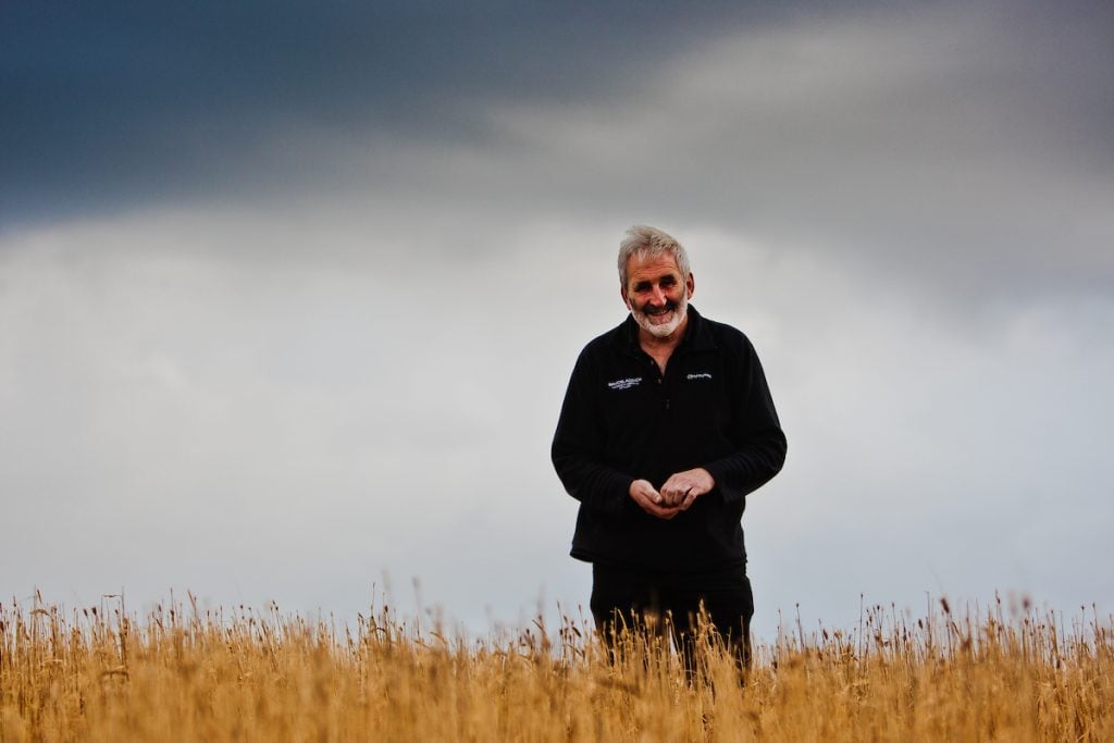 A picture of the late Bruichladdich hero and stillman, engineer and brewer Duncan MacGillivray in a field of barley