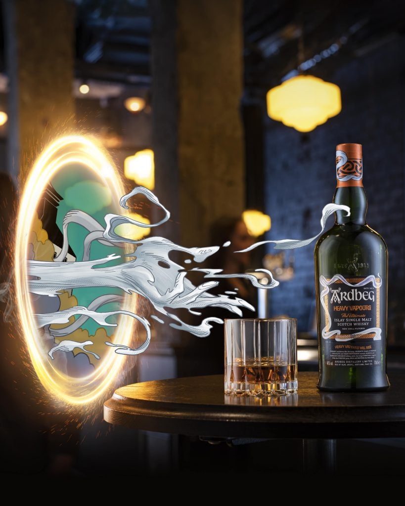 A bottle of Ardbeg Heavy Vapours in comic book style