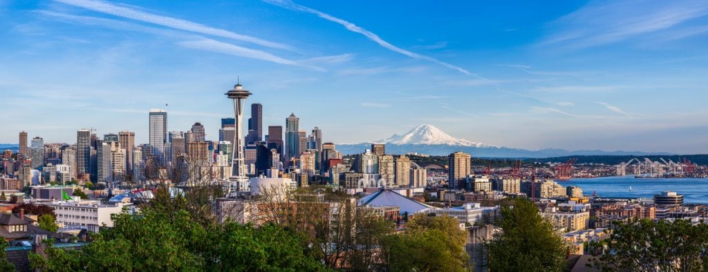 Seattle downtown skyline and Mt. Rainier, Washington