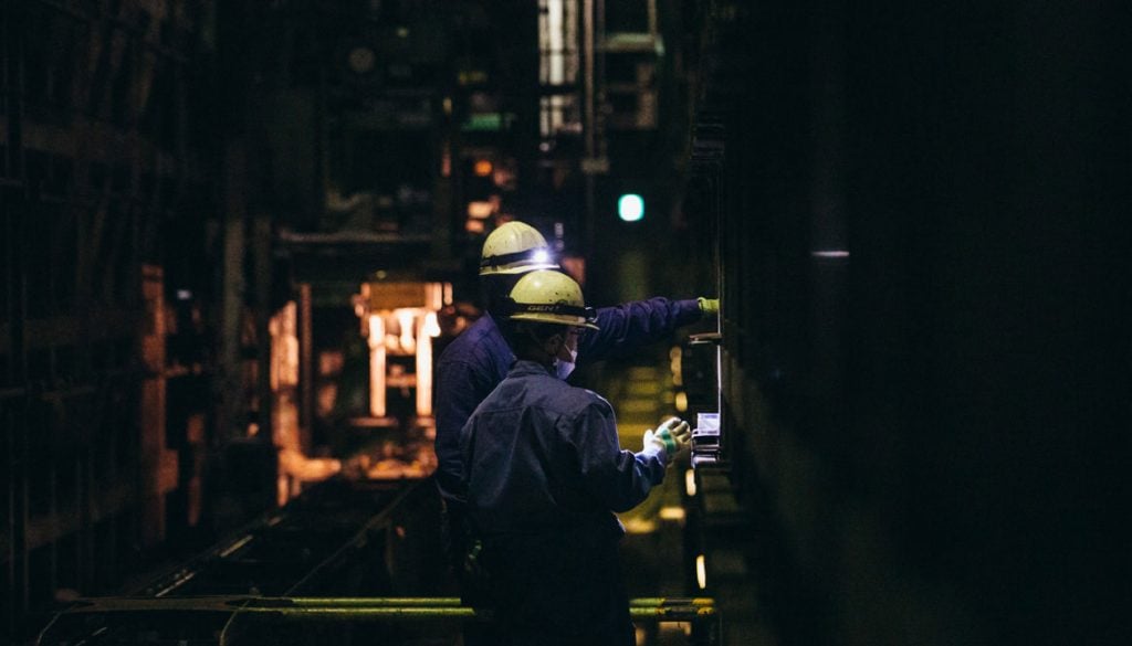 Workers at Fuji Gotemba whiskey distillery