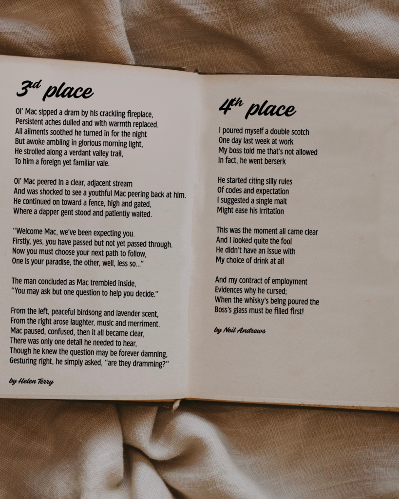 Ol’ Mac by Neil Andrews and I poured myself a double scotch by Michelle Brown