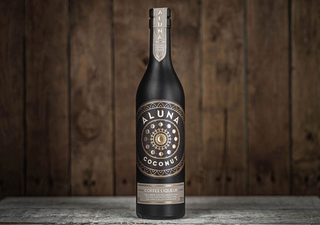 A bottle of Aluna Coconut Coffee Liqueur