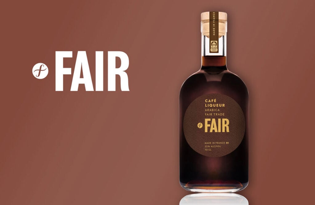 A bottle of FAIR. Café with text