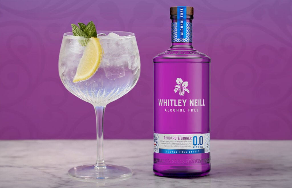 This is a no-alc Gin & Tonic from Whitely Neil made with a Rhubarb and Ginger 0% ABV gin