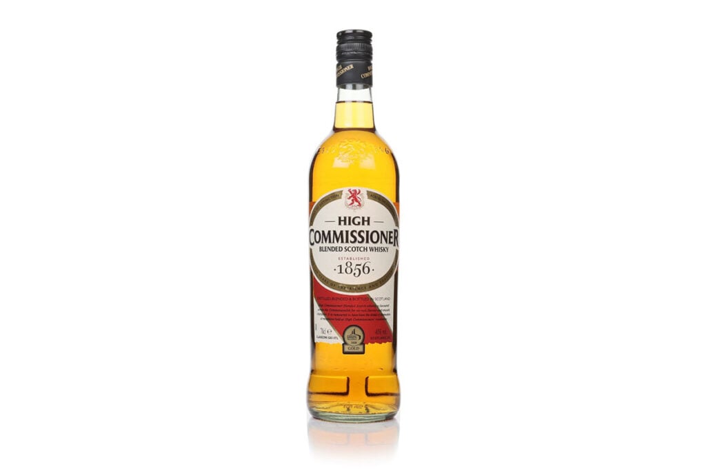 A 70cl bottle of High Commissioner Blended Scotch Whisky on a white background, an affordable whisky for budget-conscious drinkers