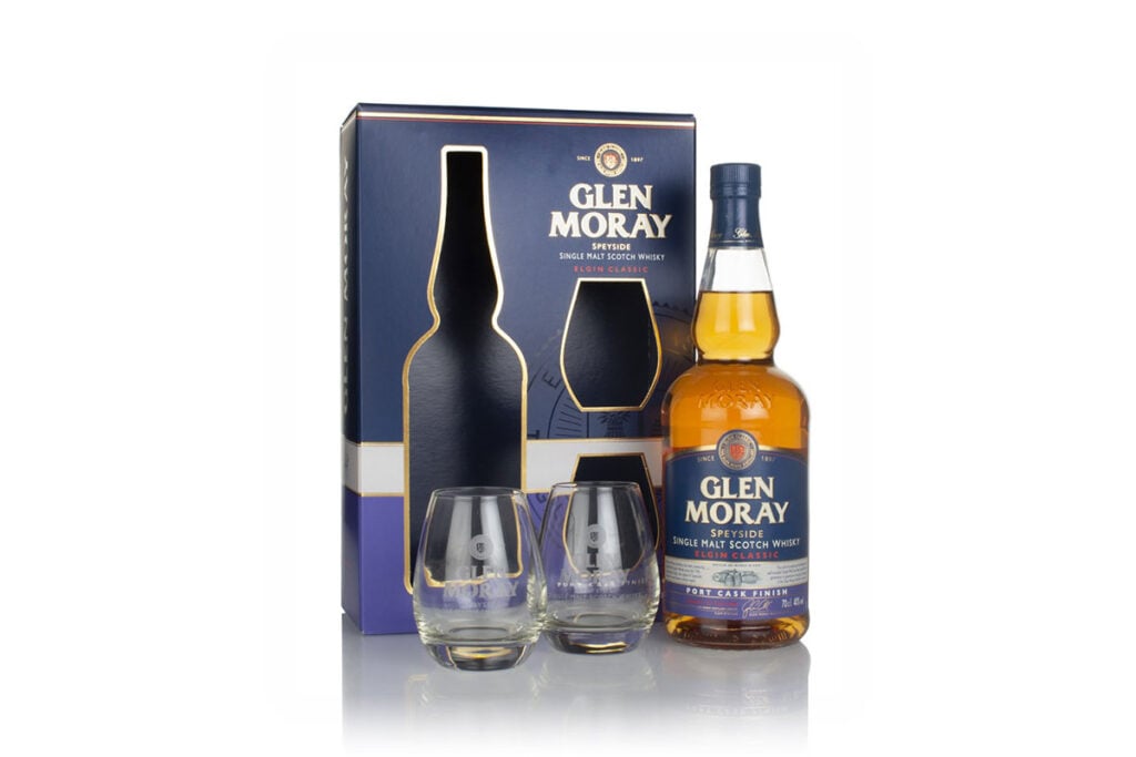 Glen Moray Port Cask Gift Pack with 2x Glasses is a perfect Christmas present and one of our top budget whisky gifts for Christmas