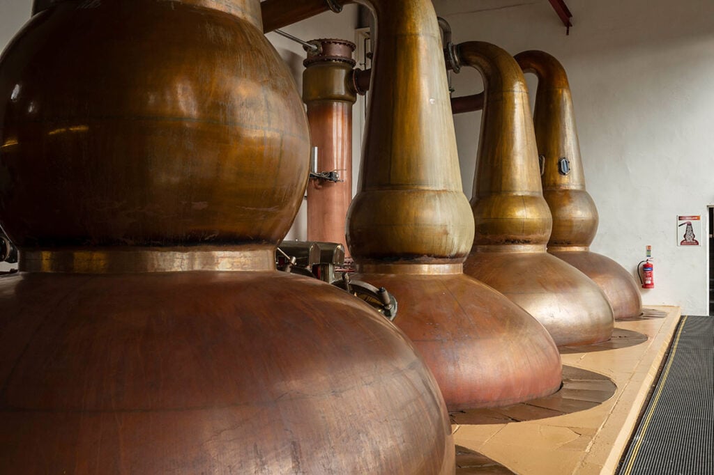 The stills at The Glendronach Distillery make sherried whisky