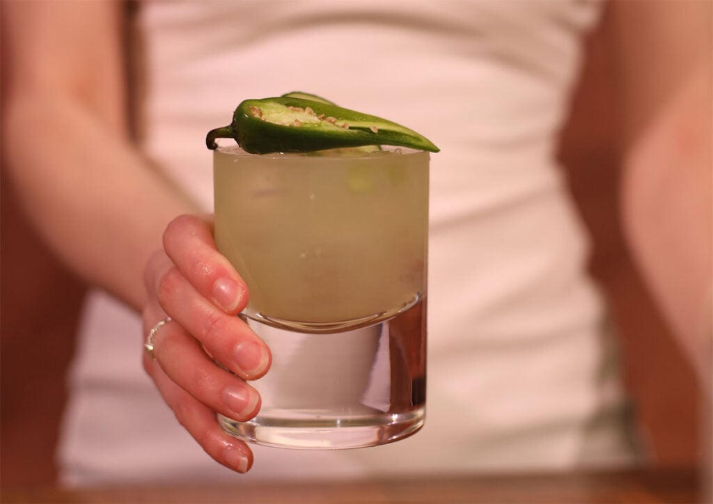 Spicy Cucumber Jalapeño Margarita ready to enjoy