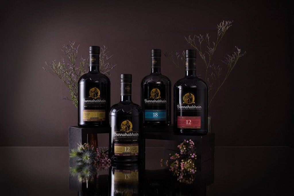 Bunnahabhain whisky bottles arranged for the Explore Scotch Competition by Master of Malt