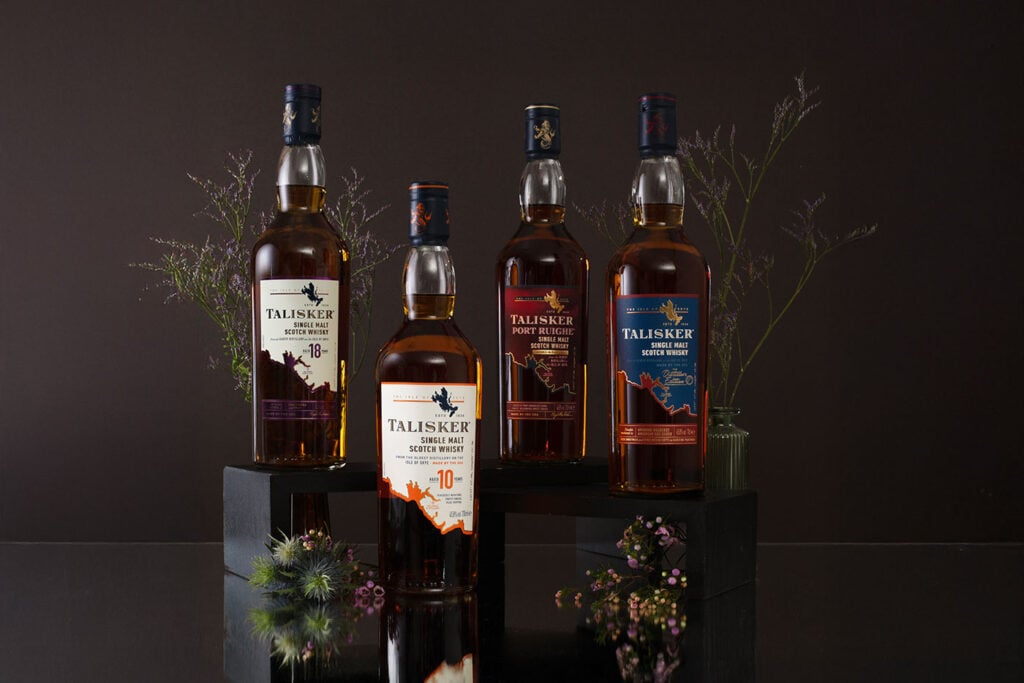 Talisker whisky bottles arranged for the Explore Scotch Competition by Master of Malt