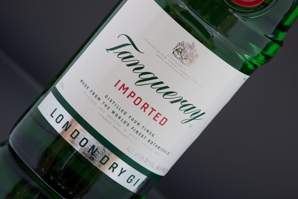 "Marysville, United States- June 13, 2012: Studio shot of a bottle of Tanqueray brand London dry gin. Tanqueray is a London dry gin; it is so called because of its distillation process, not because it originated in London."