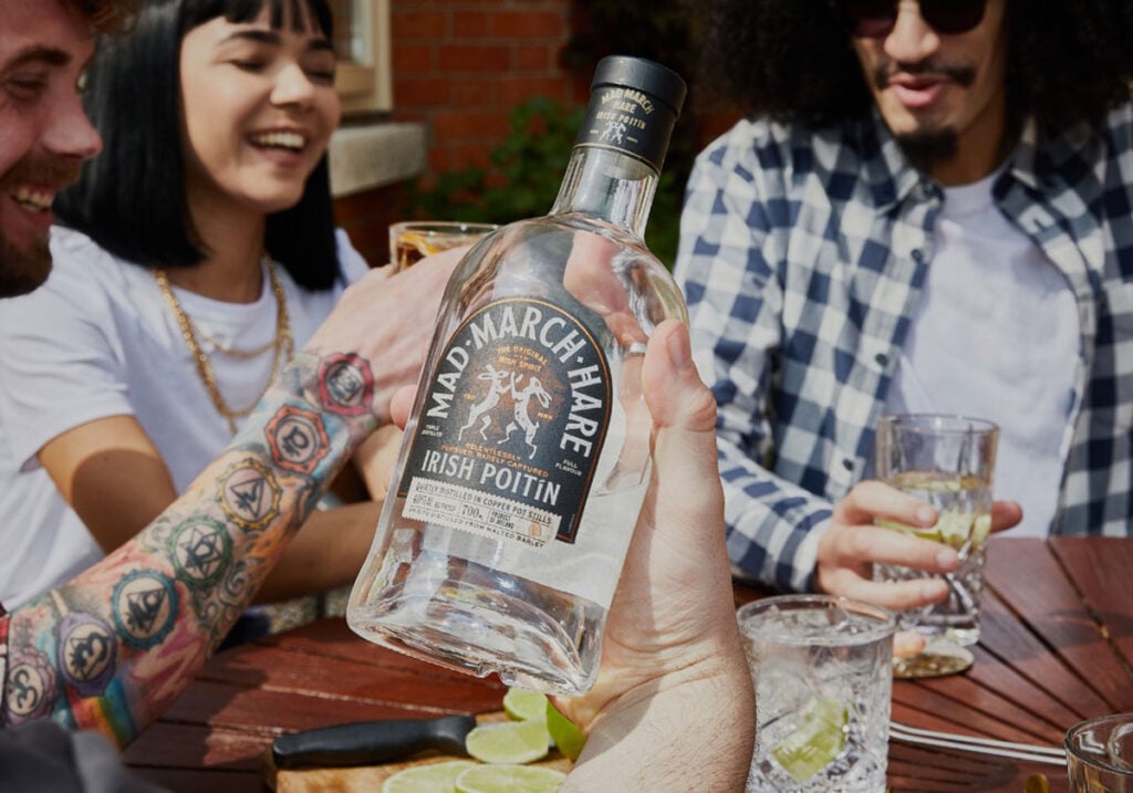 Mad March Hare Irish Poitín shared among frieds