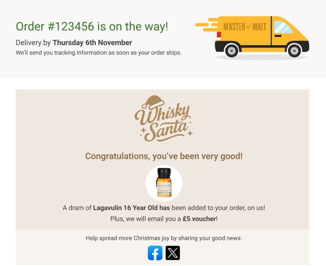 #WhiskySanta gifts shown when order placed