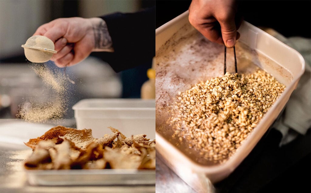 The creation of Fermented Barley. a dish at Geamair, Craigellachie Hotel