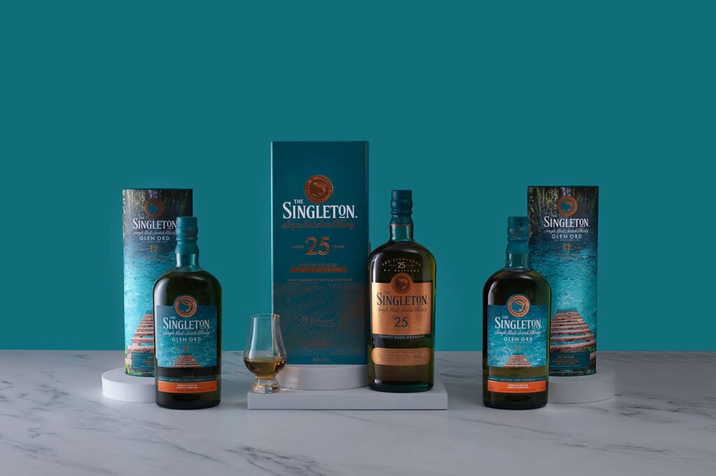 A bottle of Singleton 25 Year Old among other single malts from the same range