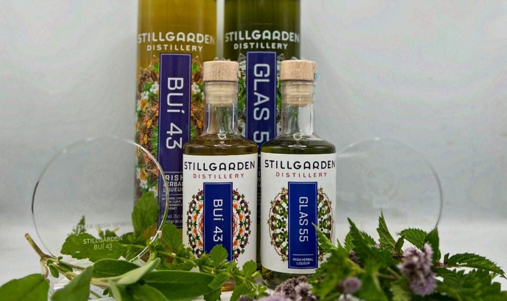 Minatures and full bottles of Stillgarden Glas 55 and Buí 43