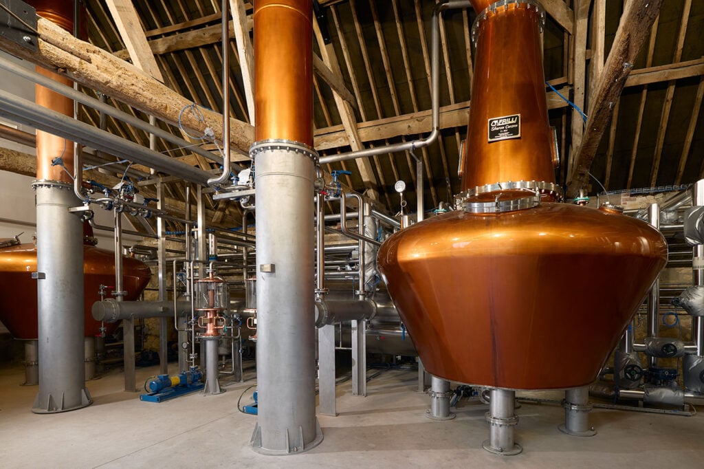 Inside the stillhouse at Witchmark Distillery