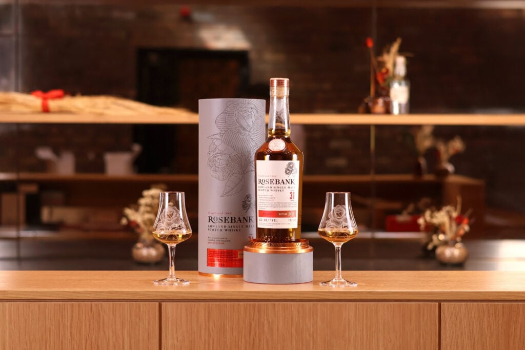 A bottle of 31yo Rosebank Scotch whisky