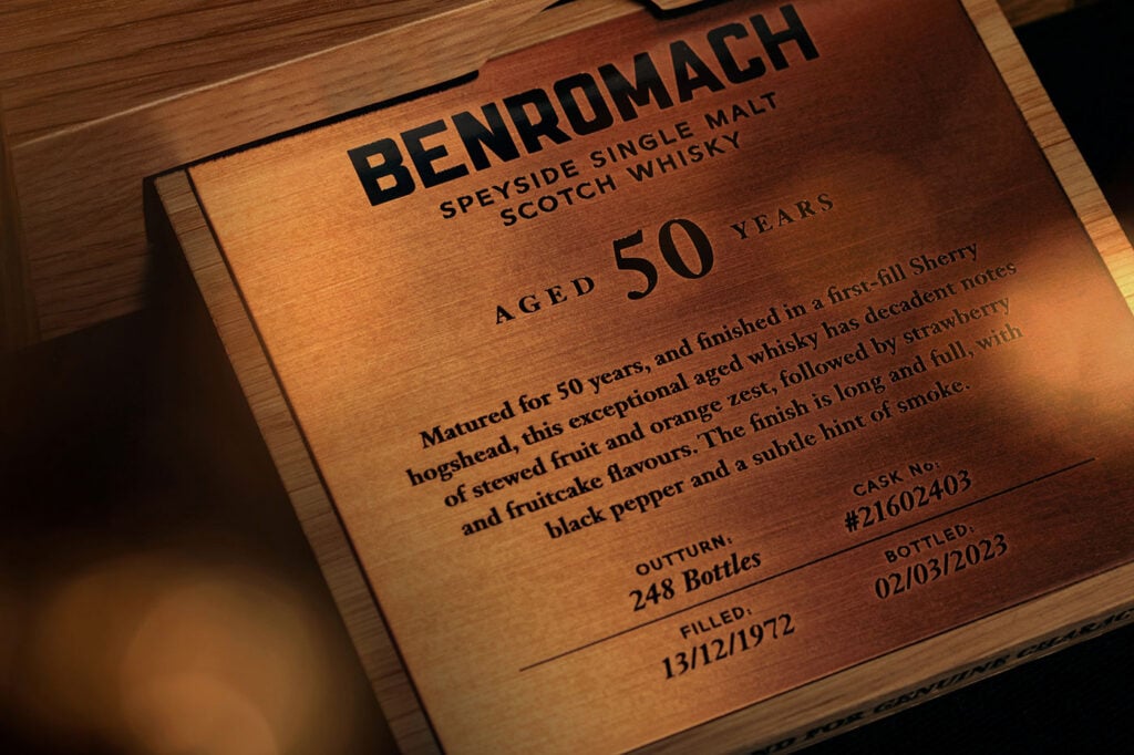 The label of Benromach 50 Year Old