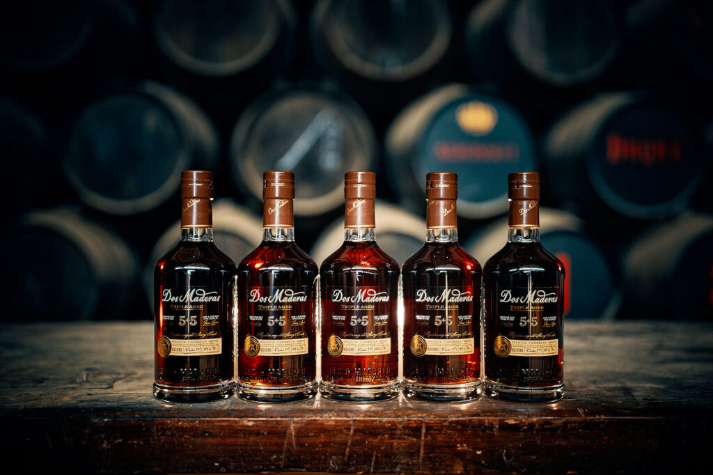 Several bottles of Dos Maderas 5+5 Rum
