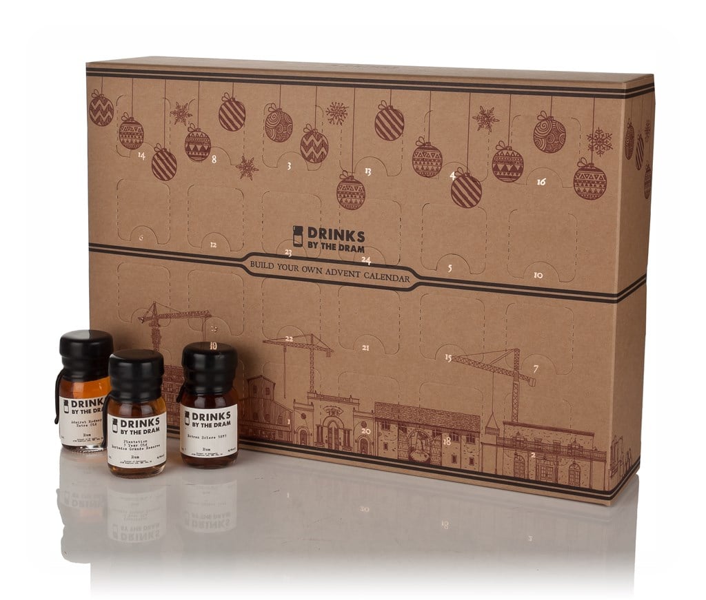 A Drinks by the Dram Advent Calendar, with three drams, on a white background