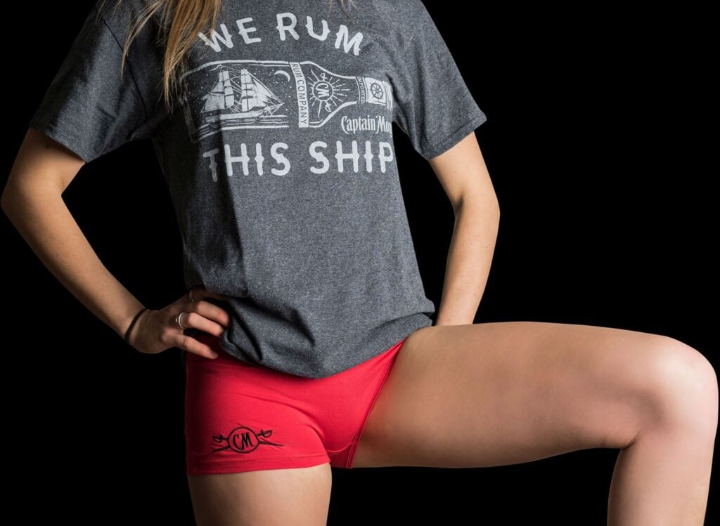 Captain Morgan Pose Pants on a model