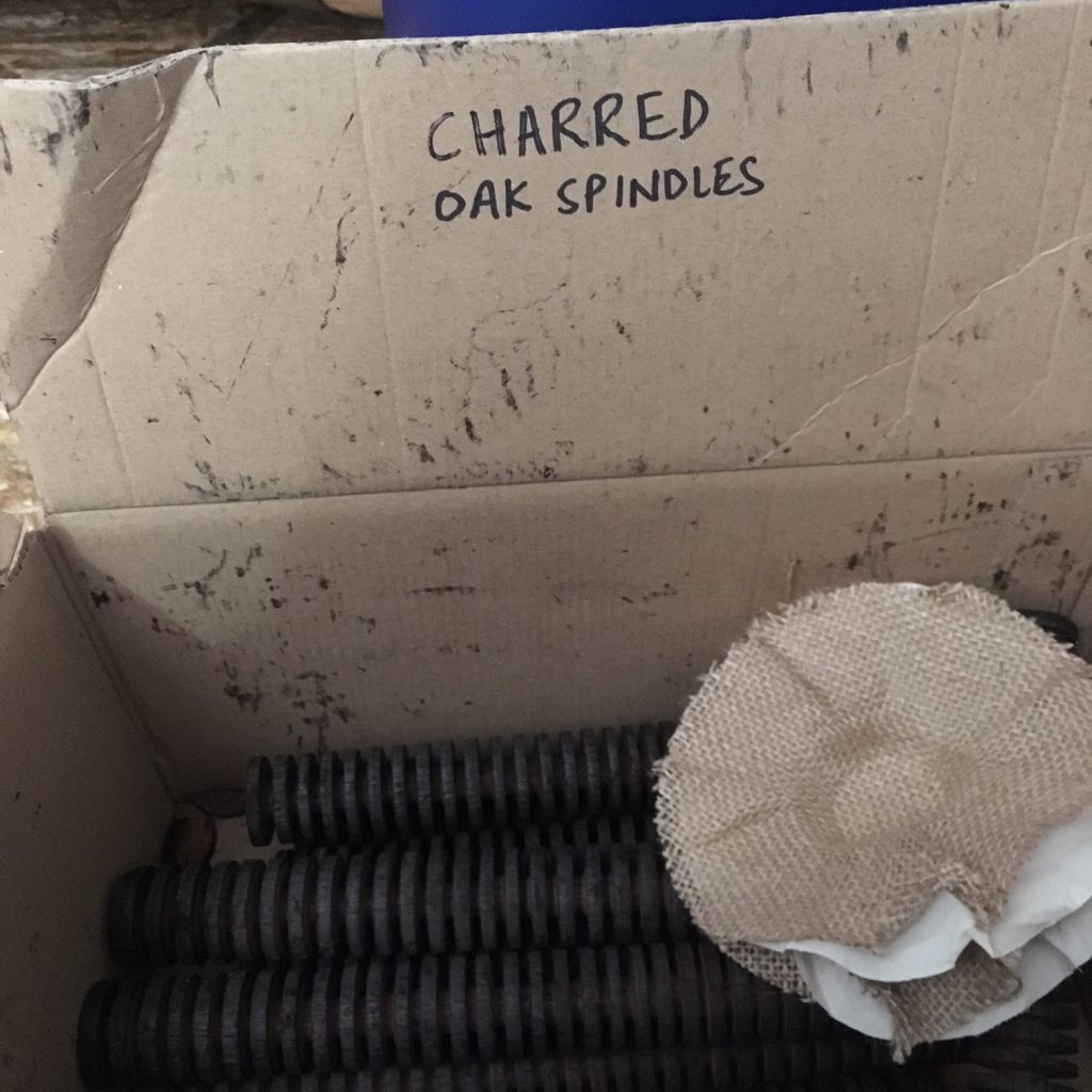 Charred oak spindles