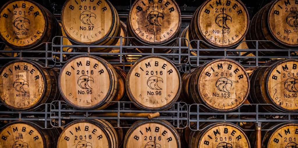 Casks maturing at Bimber