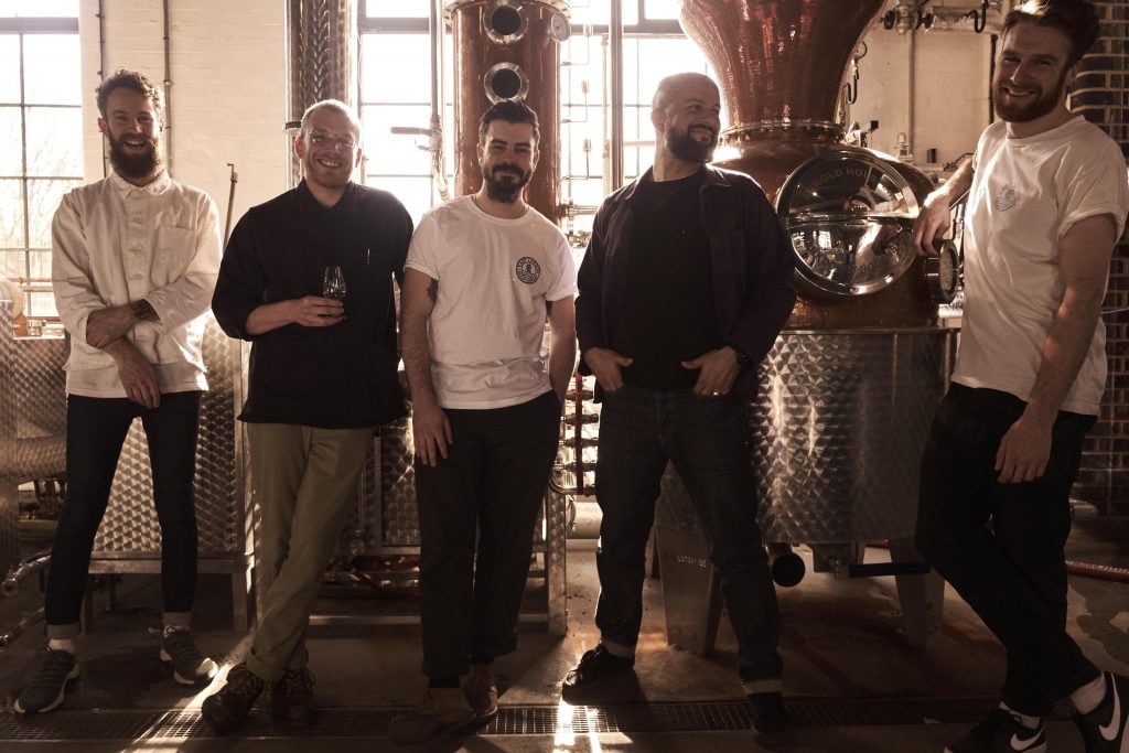 East London Liquor Company founder, Alex Wolpert, with distillery team