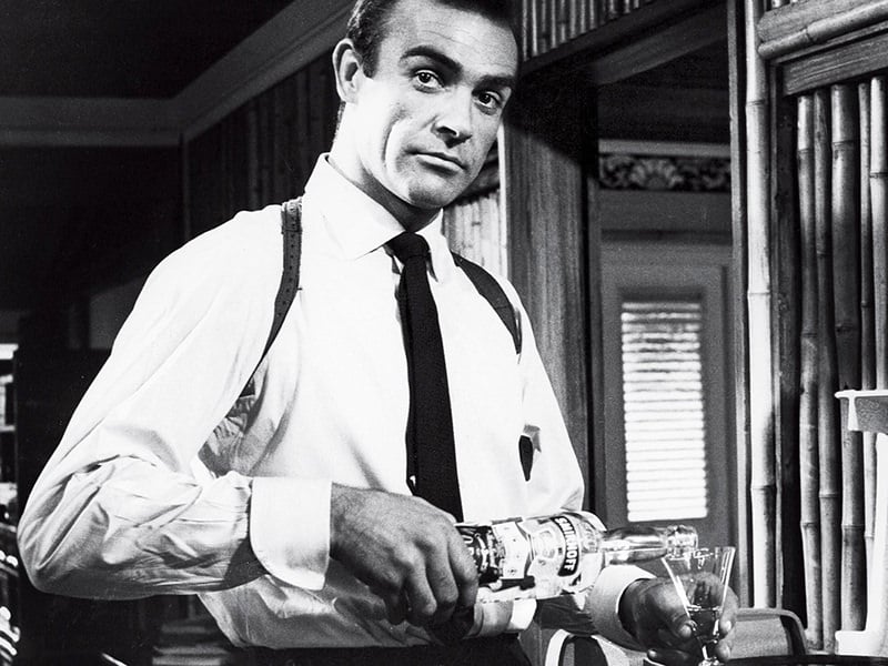 Sean Connery as James Bond making a vodka Martini