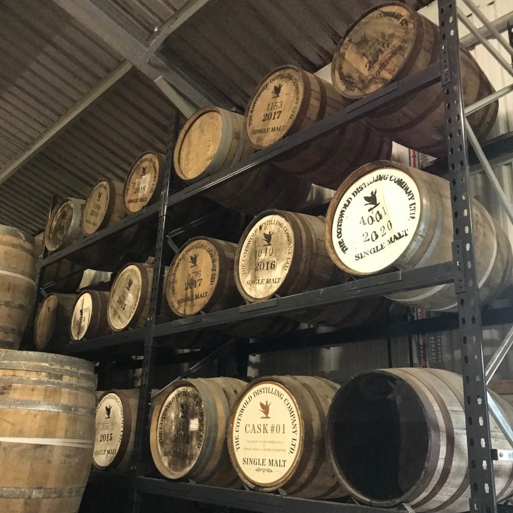 Whisky Casks in the Cotswolds Distillery warehouse