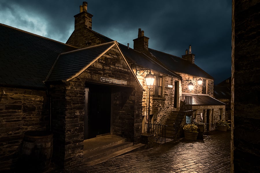 Highland Park Distillery visitor centre at night