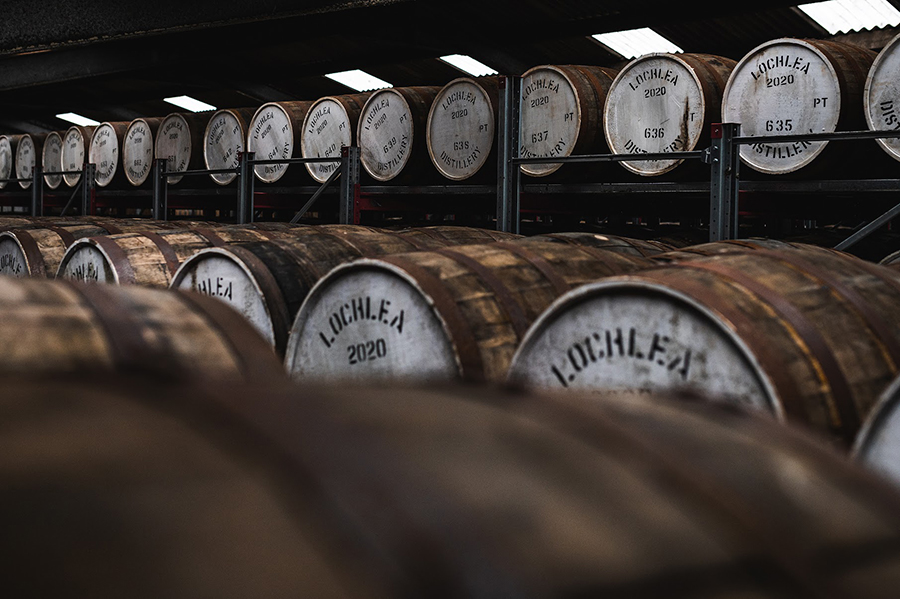 Lochlea Distillery warehouse full of casks