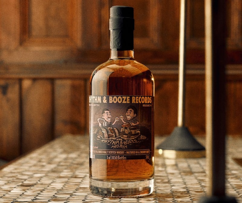 Felipe Schrieberg Rhythm & Booze Records #1: 13 Year Old Single Sherry Butt Blended Malt Whisky bottle on the bar
