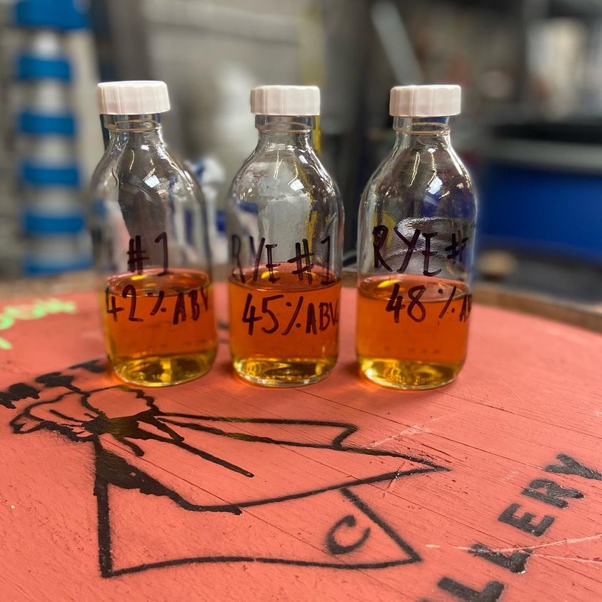 Rye whisky samples at Circumstance Distillery in Bristol
