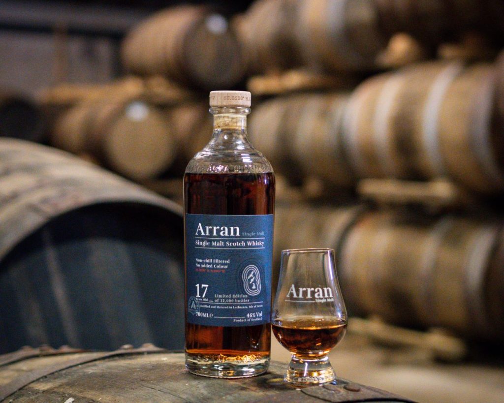 Arran 17 year old in warehouse with casks of whisky
