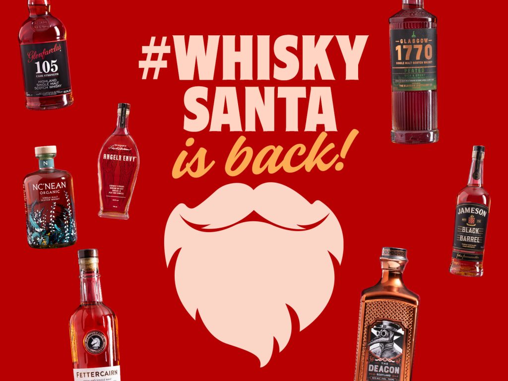 Master of Malt's #WhiskySanta beard and bottles