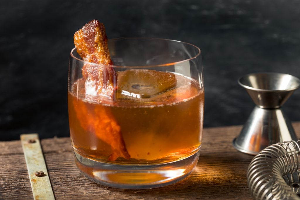 Boozy Maple Bacon Old Fashioned Cocktail with Bourbon