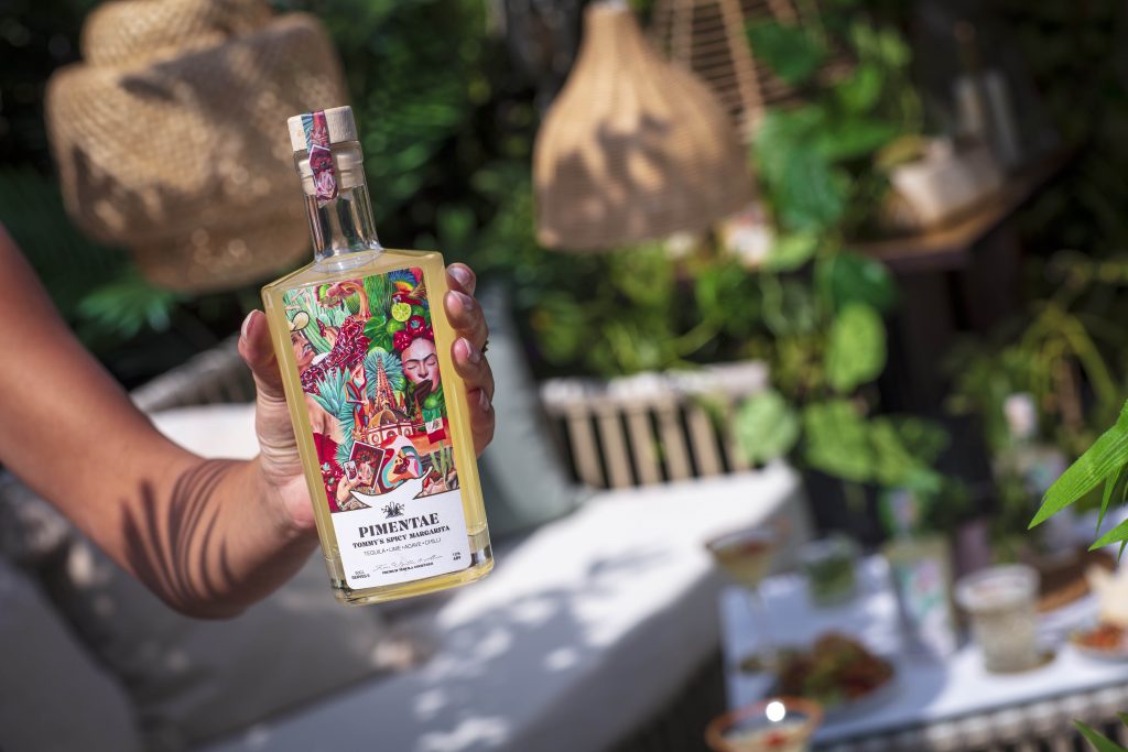 Pimentae Spicy Margarita bottle lifestyle
