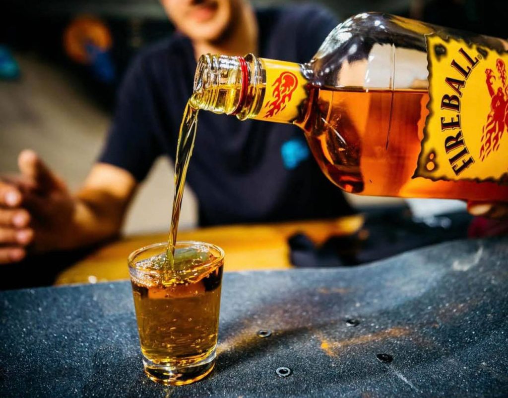 A shot of Fireball Cinnamon Whisky Liqueur