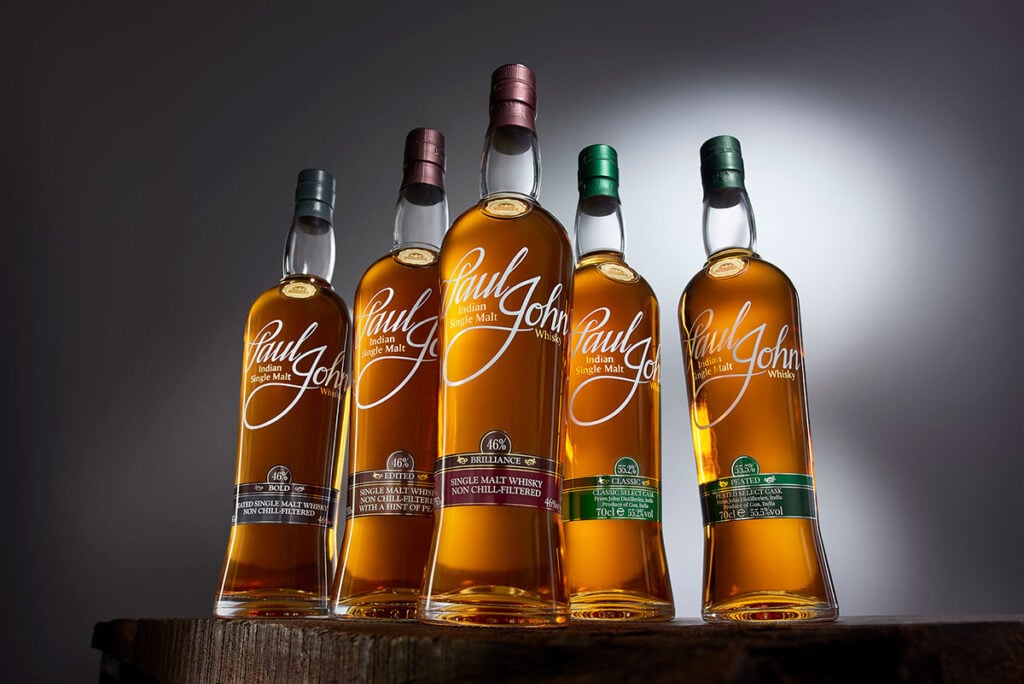 The Paul John whisky range, featuring Indian single malts crafted by master distiller Michael d'Souza
