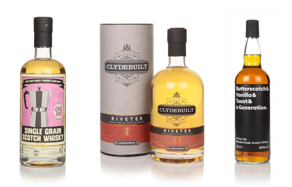 A selection of grain whisky for the article How to pick your Christmas whisky